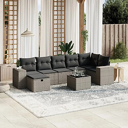 vidaXL Salon de jardin 8 pcs avec coussins gris clair résine tressée