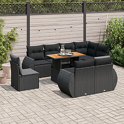 vidaXL Salon de jardin 9 pcs avec coussins noir résine tressée