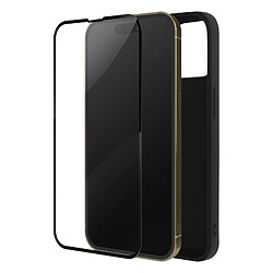 Avizar Coque iPhone 14 Pro Silicone Gel Souple Noir et Verre Trempé 9H Contour Noir