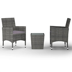 Maison Chic Table de bistro et chaises d'extérieur 3 pcs,Ensemble de bistro de jardin pour relax Résine tressée et verre trempé Gris -GKD183286