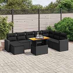 Maison Chic Ensemble Tables et chaises d'extérieur 9 pcs avec coussins,Salon de jardin noir résine tressée -GKD813889