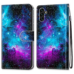 Etui en PU avec support et sangle B15 ciel étoilé violet/vert pour votre Samsung Galaxy A13 5G