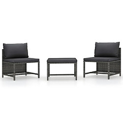 vidaXL Salon de jardin 3 pcs avec coussins Gris Résine tressée