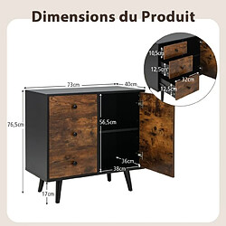 Helloshop26 Buffet bas industriel buffet scandinave 3 tiroirs placard à porte étagère réglable kit anti renversement inclus meuble bas 73 x 40 x 76,5 cm café 20_0007944