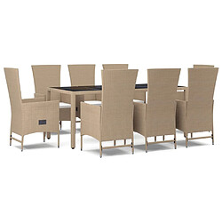 vidaXL Ensemble à manger de jardin et coussins 9 pcs beige Poly rotin