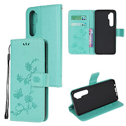 Etui en PU empreinte fleur de papillon cyan pour votre Xiaomi Mi Note 10 Lite