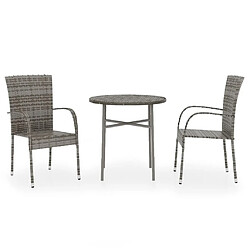 Salle à manger de jardin 3 pcs,Table et chaise à dîner Résine tressée Gris -MN64087