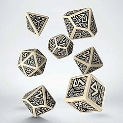 Q WORKSHOP Dwarven Beige & Black RPG Ornamented Dice Set 7 Polyhedral Pieces