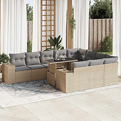 vidaXL Salon de jardin 11 pcs avec coussins beige résine tressée