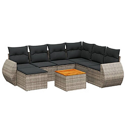 vidaXL Salon de jardin 8 pcs avec coussins gris résine tressée