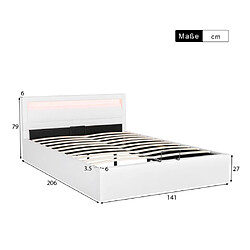 Acheter ComfortXL Lit Avec Rangement Et Tête De Lit Éclairée LED, 140*200cm, Blanc, Matelas Non Inclus