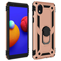 Avizar Coque Galaxy A01 Core Antichoc bi-matière Bague Support Vidéo - rose champagne