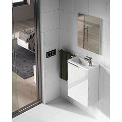 Alter Meuble de salle de bain avec une porte battante avec lavabo et miroir inclus, blanc brillant, 40 x 58 x 22 cm.