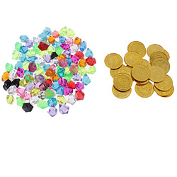 Pierres précieuses de pirate avec pièces d'or en plastique Pirates Party Game Play Set Toys A