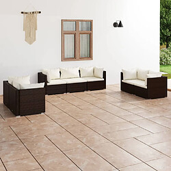 vidaXL Salon de jardin 7 pcs avec coussins Résine tressée Marron