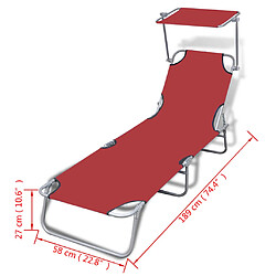 vidaXL Chaise longue pliable avec auvent acier et tissu rouge pas cher