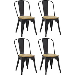 Aubry Gaspard Chaise industrielle en métal et bois d'orme huilé (Lot de 4) noir.