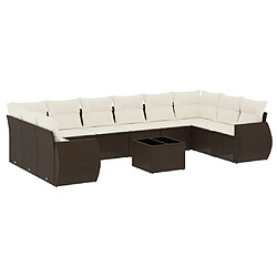 vidaXL Salon de jardin et coussins 11 pcs marron résine tressée