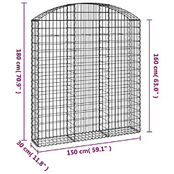 Acheter vidaXL Panier de gabions arqué 150x30x160/180 cm Fer galvanisé