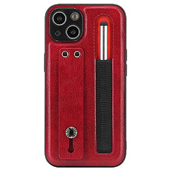 Coque en TPU + PU antichoc avec béquille et porte-stylo rouge pour votre iPhone 13 6.1 pouces