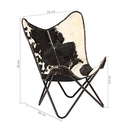 vidaXL Chaise papillon noir et blanc cuir véritable de chèvre pas cher