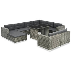 Maison Chic Salon de jardin 10 pcs + coussins - Mobilier/Meubles de jardin - Table et chaises d'extérieur Résine tressée Gris -MN35496