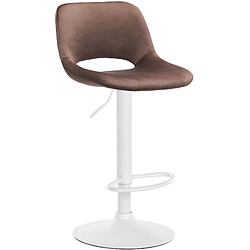 Decoshop26 Tabouret de bar chaise haute x1 avec repose-pieds en velours marron piètement métallique blanc 10_0004608