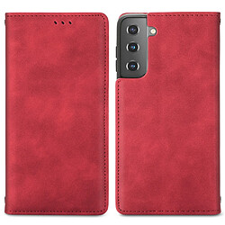 Coque en TPU + PU style rétro avec support et porte-cartes rouge pour votre Samsung Galaxy S22