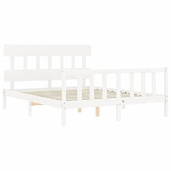 Maison Chic Lit adulte - Cadre Structure de lit avec tête de lit Contemporain blanc 160x200 cm bois massif -MN94248 pas cher