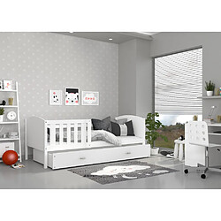 Kids Literie Lit Enfant Tami 90x190 ( Sans Matelas ) Blanc - blanc Livré avec le sommiers et tiroir.