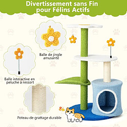 Avis Helloshop26 Arbre à chat en forme de fleur 87 cm avec niche et griffoirs en sisal naturel tour à chat 5 niveaux avec boules de peluche 20_0005402