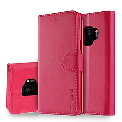 Wewoo Coque Pour Galaxy S9 LC.IMEEKE étui en cuir à rabat à texture de veau avec support et fentes cartes et portefeuille rose rouge