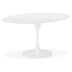 Alterego Table à manger design 'CHAMAN' ovale blanche en verre effet marbre - 160x105 cm