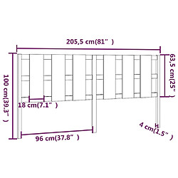 Acheter vidaXL Tête de lit Gris 205,5x4x100 cm Bois massif de pin