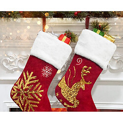 Avis C222 2PCS Chaussettes de Noël Sac cadeau Elk Snowflake Broderie Cadeau de Noël Pendentif Chemin de Cheminée Pendentif