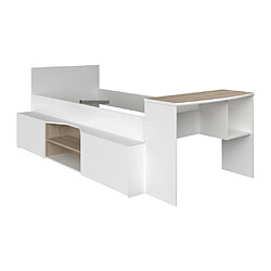 Vente-Unique Lit combiné 90 x 190/200 cm avec bureau et rangements - Blanc et naturel + Sommier + Matelas - JOCHIANE