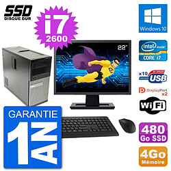 PC Tour Dell 7010 Ecran 22" Intel Core i7-2600 RAM 4Go SSD 480Go Windows 10 Wifi - Occasion