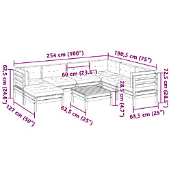 vidaXL Salon de jardin 8 pcs avec coussins marron cire bois pin massif pas cher