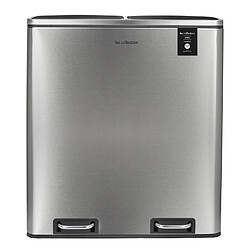 H.Koenig N°904 - Poubelle de Tri 60L Inox Poubelle de tri à pédale - 60L - 2 x 30L - Inox - Fermeture silencieuse