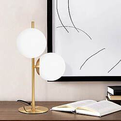 Avis NETTLIFE Lampe de Table Salon Lampe de Chevet Moderne - Lampe de Table Industrielle Or 2 Ampoules avec Interrupteur Design Métal en Verre Blanc Lampe de Chevet Laiton E27