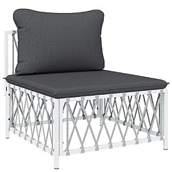 Maison Chic Salon de jardin 6 pcs avec coussins - Table et chaises d'extérieur - Mobilier/Meubles de jardin Moderne blanc acier -MN44619 pas cher