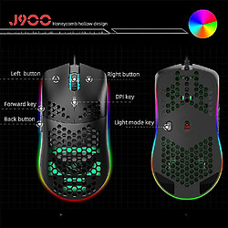 Avis Universal J900 USB Wired Gaming Mouse RGB Gamer Gamer avec six DPI Honeycomb Hollow Ergonomic