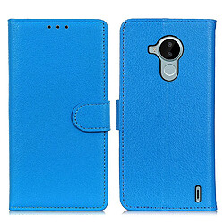 Etui en PU texture litchi avec support, bleu pour votre Nokia C30