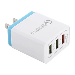 Wewoo Chargeur 2.1A 3 ports USB rapide de voyage, prise américaine (bleue)