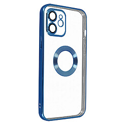 Avizar Coque iPhone 12 Souple Bloc Caméra Couvert Transparent Contour Bleu Chromé