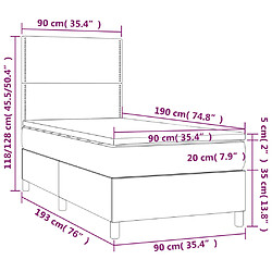 vidaXL Sommier à lattes de lit avec matelas et LED Bleu 90x190cm Tissu pas cher