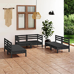 vidaXL Salon de jardin 6 pcs Noir Bois de pin massif