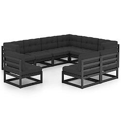 Maison Chic Salon de jardin 9 pcs + coussins - Mobilier/Meubles de jardin - Table et chaises d'extérieur Noir Bois de pin massif -MN96420