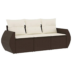 vidaXL Salon de jardin avec coussins 3 pcs marron résine tressée