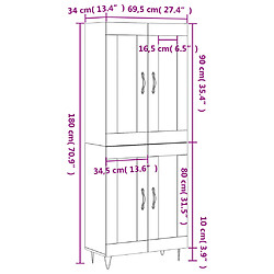 vidaXL Buffet haut Blanc 69,5x34x180 cm Bois d'ingénierie pas cher